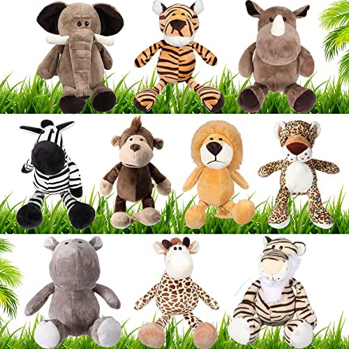 Hydren 10 Pcs Safari Stuffed Animals Plush 11.8 Inches Jungl