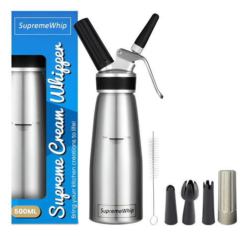 Cremera Sifon 500ml Supremewhip Pro Con Grip De Goma Plata