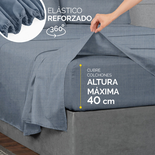 Oh! Sheets Juego De Sabanas Cationico 7 Piezas Matrimonial Gris Azulado