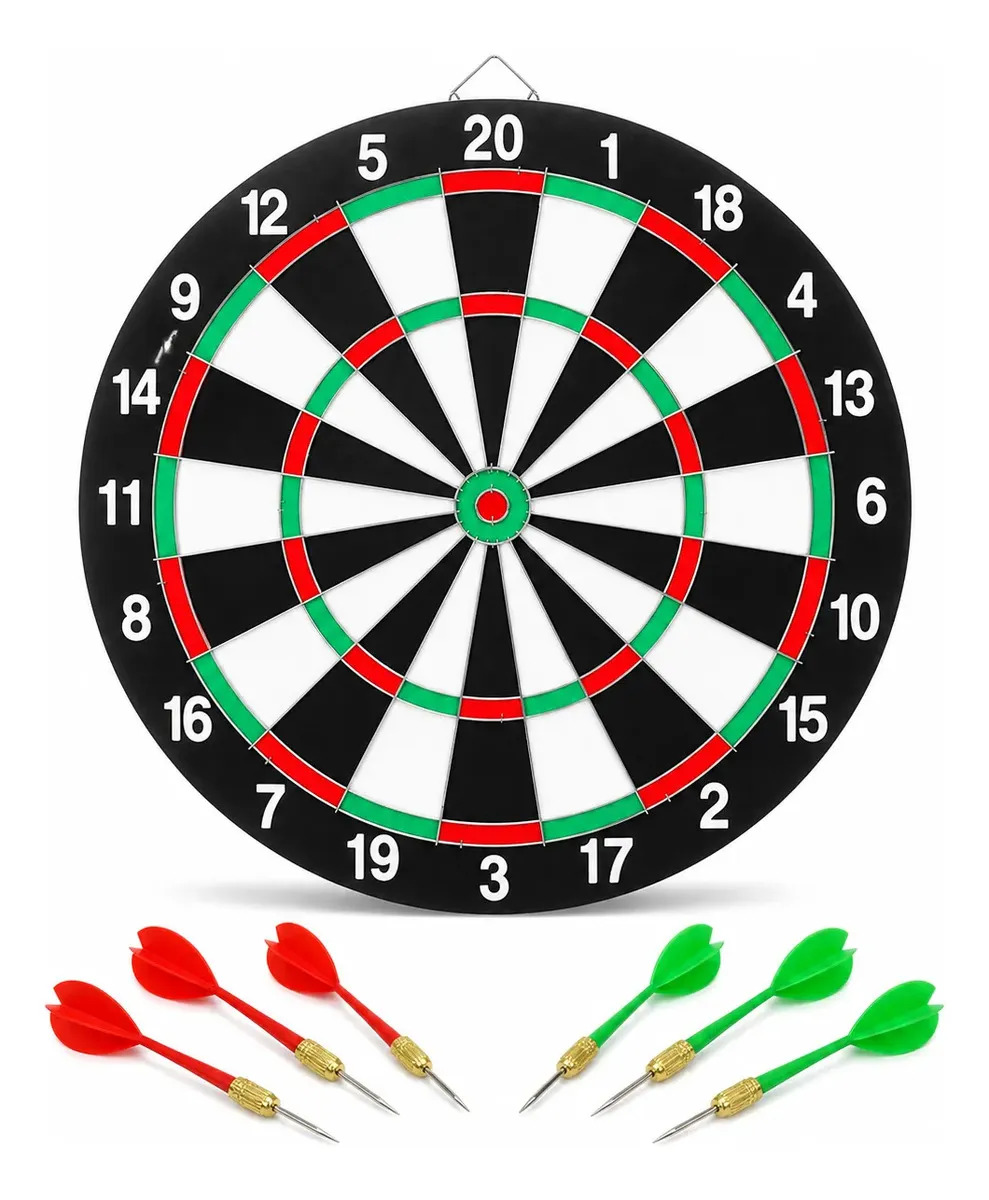 Juego De Dardos Tiro Al Blanco Diana Doble Cara 40.5cm Kwalux Negro Con 6 Dardos De Acero Profesional