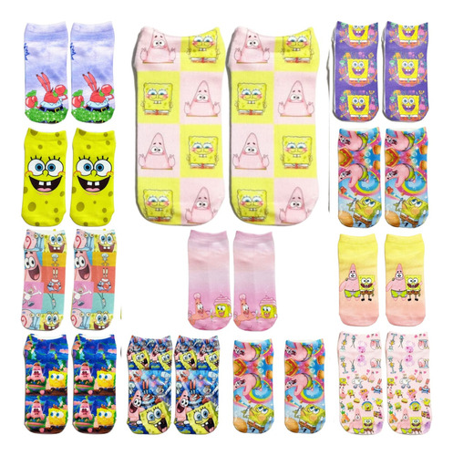 Medias Tobilleras Sublimadas Bob Esponja Unisex X12