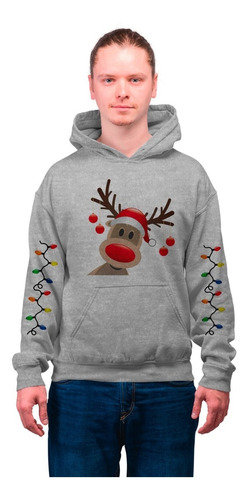 Sudadera Hoodie Reno Navideño Luces Colores Unisex