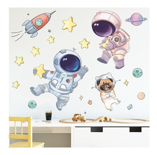 Vinil Decorativo Infantil Astronauta Estrellas Niño Bebé Color Multicolor