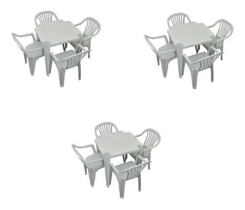 Conjunto Mesa E 4 Cadeiras Poltrona Plastico Branco 3 Jogos