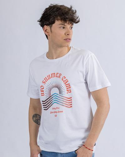 T-shirt Algodon Estampada Hombre Ufo Summer Camp Blanca