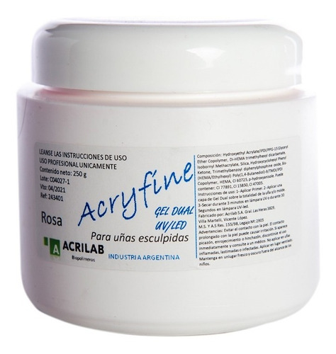 Acryfine Gel Uv Led Construccion Uñas Esculpidas Rosa 250g