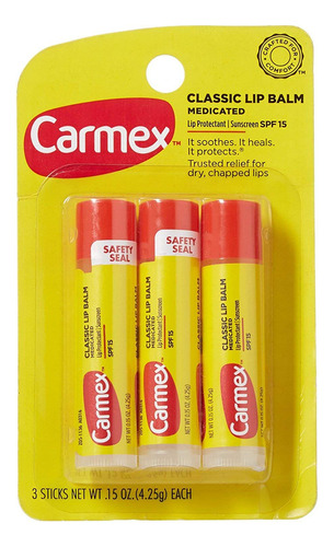 Carmex Balsamo Labial Clasico Original De 0.15 Onzas, 3 Barr