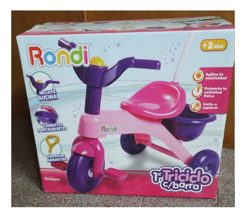 Imagen 3 de 7 de Triciclo Infantil Rondi - Con Barra - Rosa