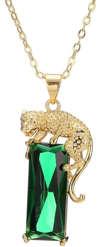 Qepol Collar Con Colgante De Leopardo De Cristal Verde Chapa