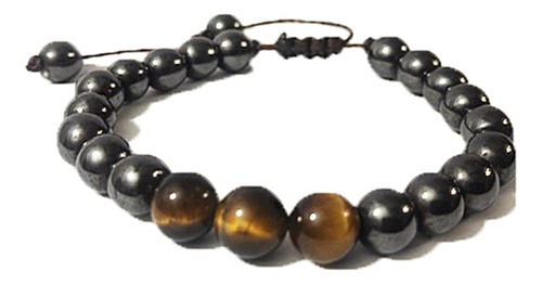 Pulseira Masculina Bolinha Pedra Hematita Olho De Tigre