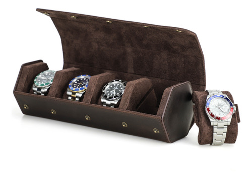 Reloj Estuche Viaje Con 4 Ranuras Cuero Caja Para 4 Relojes Café