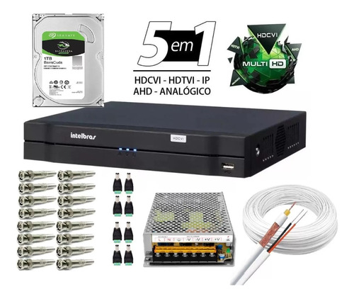 Kit Dvr 8 Canais Intelbras + Cabo + Fonte + Conect C/hd 1 Tb