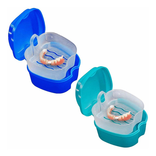 Kiseer 2 Pack Colors Denture Bath Case Cup Box Holder Sto...