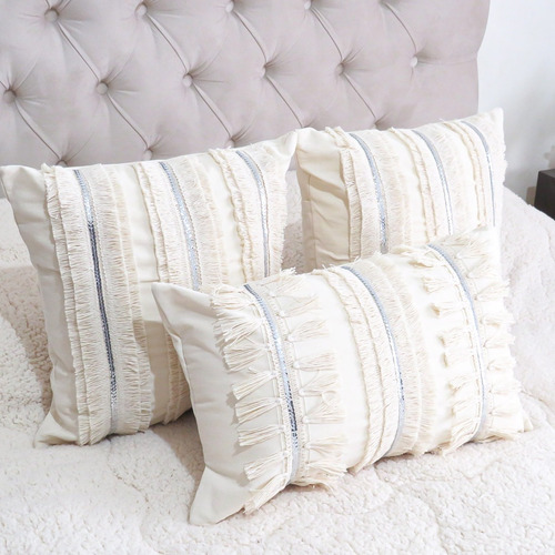 Set X3 Almohadones Decorativos Para Cama Boho Premium