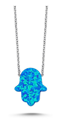 Lindo Collar De Plata .925 Piedra Ópalo Mano De Fátima