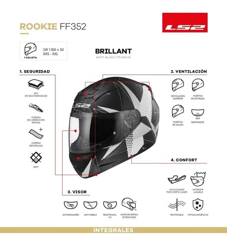 Imagen 6 de 8 de Casco Moto Integral Ls2 352 Rookie Recruit Full Devotobikes