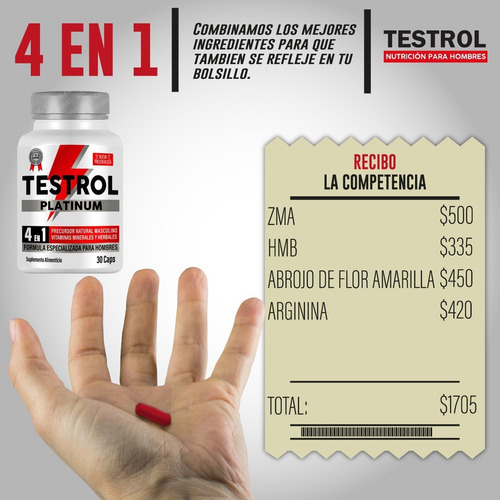 Testrol Platinum - Potenciador Natural Masculino - 30 Caps Sabor Sin sabor