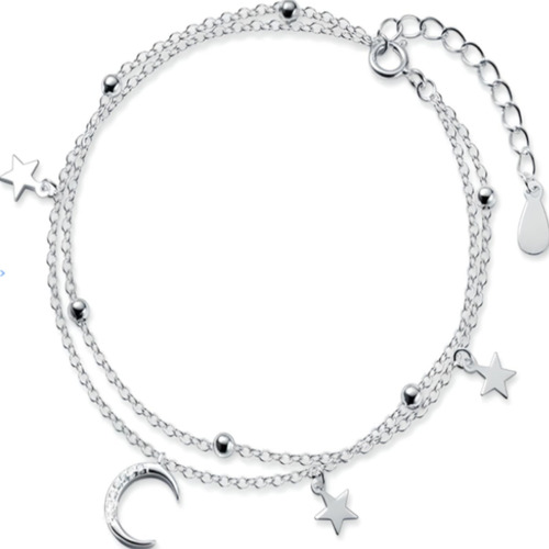 Pulsera De Plata 925 Estrellas Y Luna Dama Mujer Elegante 