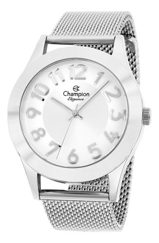 Relógio Champion Feminino Prateado Grande Cn24619q - Mesh Cor do fundo Branco