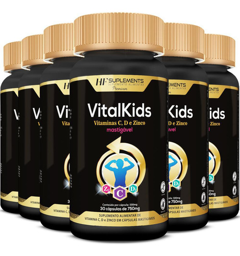 Kit 6 Vitalkids Vitamina C D Zinco 30caps Mastigável