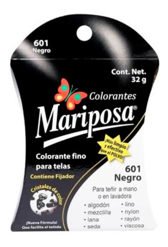 Colorante Para Telas Mariposa 601 Negro 32 G