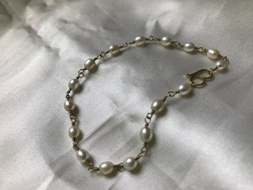 ##072p - Pulseira Em Ouro 18k C Perolas - 19cm Compr