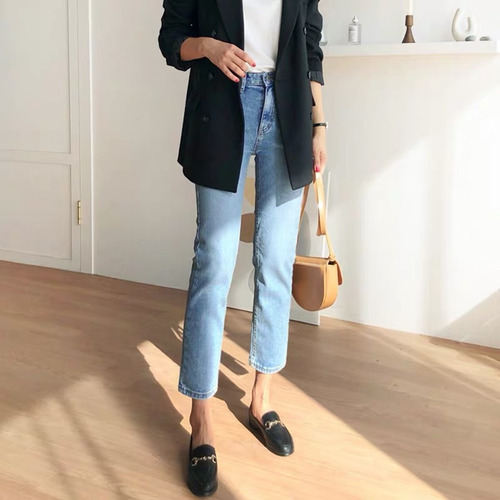 Vaqueros De Pierna Recta Leggins Ajustados De Tiro Alto