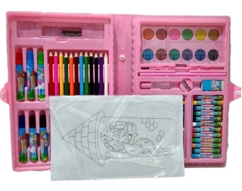 Imagem 3 de 5 de Kit Escolar Estojo 68 Peças Rosa Maleta De Pintura Qualidade
