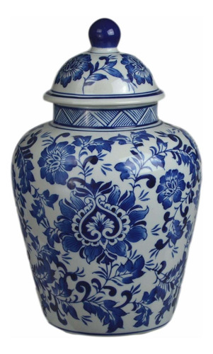 Festcool Jarron Porcelana Azul Blanca 12.5  Diseño Floral