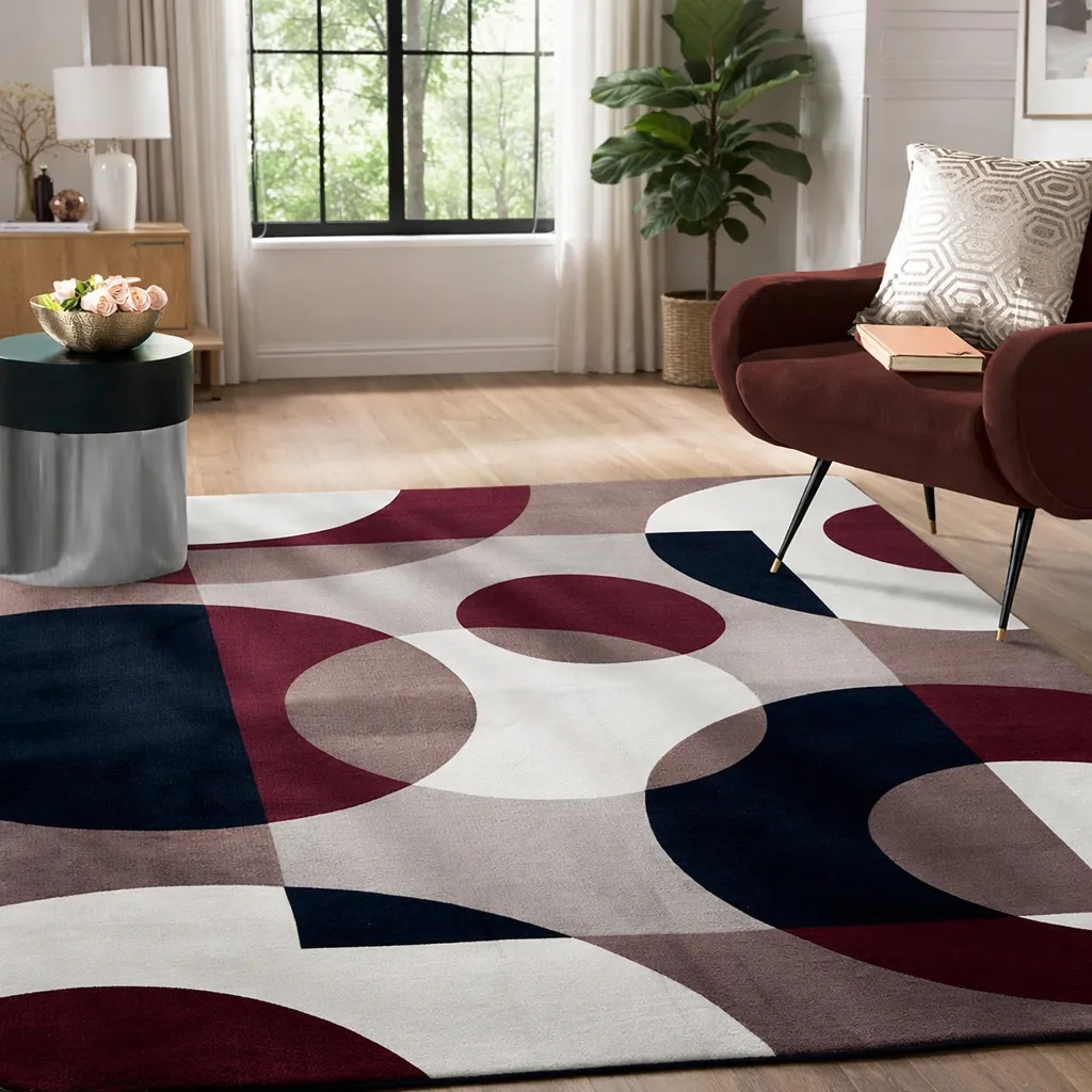 Tapete 2,00x1,50 Peludo Felpudo Sala E Quarto Cores Cor Bordo Círculos Desenho Do Tecido Pelo Alto Casa Laura Enxovais Tapete Médio Para Sala