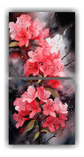 140x70cm Cuadros Abstractos - Rododendro Rojo Y Negro - Set 