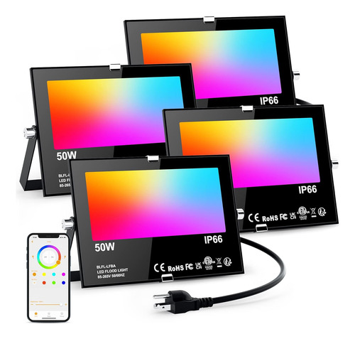 Luces Led Rgb 500w 5700k Exteriores Ip66 App Control, 4 Pack