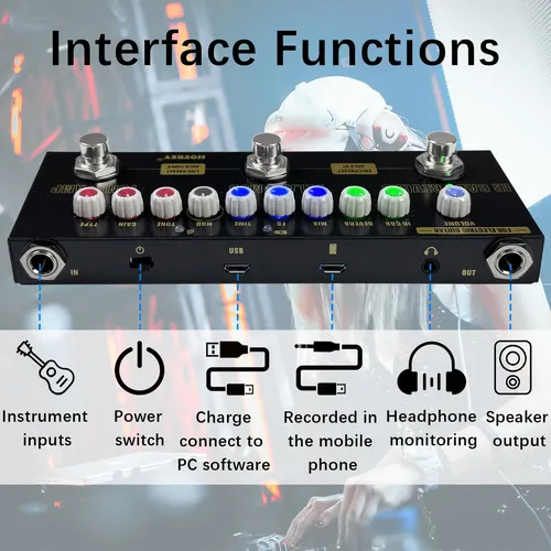 Pedal De Guitarra Multiefectos Con Batería Incorporada