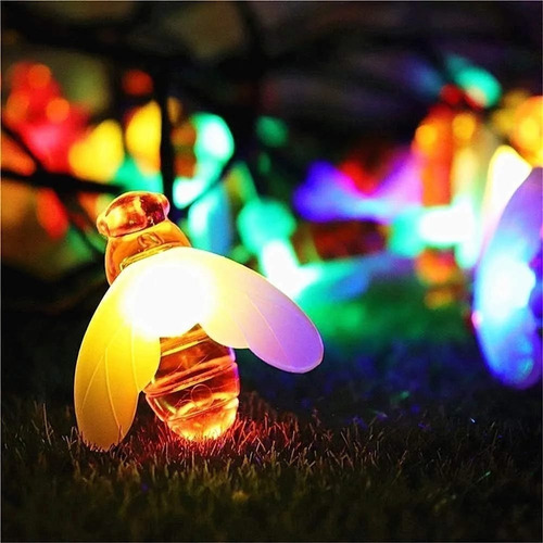 Imagen 5 de 10 de Guirnalda Solar Abejas 20 Led 5 Metros Multicolor