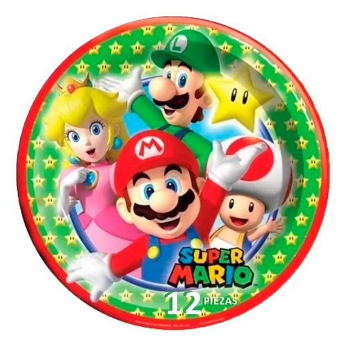 Super Mario Bros Plato Pastelero 19 Cm 12 Piezas - Marbros9