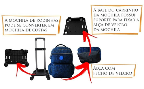 Imagem 2 de 10 de Mochila Escolar Rodinhas Removível 360 Juvenil Wookey Azul