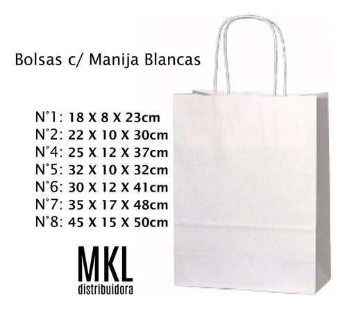 Bolsa Papel Blanca Con Manija N°1 - (18x8x23cm) - Pack X50u