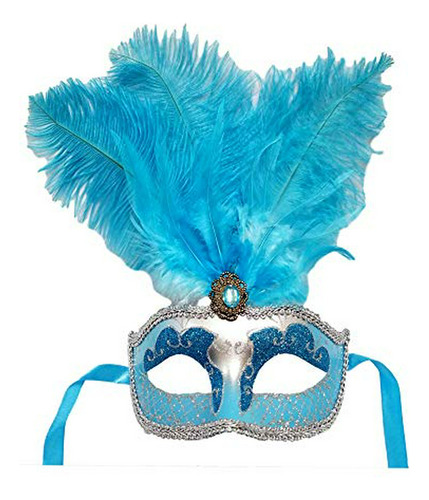 Mgmb Luz Azul De Plata Pluma Mascarada Máscara Del Carnaval 