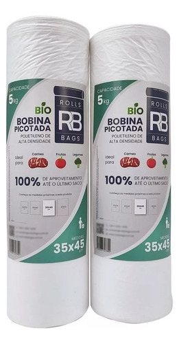 Kit 4 Bobina Plástico Picotado 35x45 Para 5kg Fundo Reto