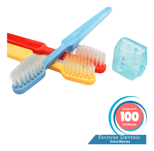 Escova Dental Infantil Extra Macia Com Protetor C/ 100 Sortidas