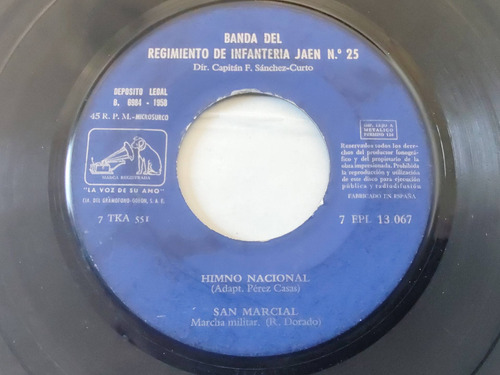 Vinilo Single De Banda Del Regimiento Jaen Himno Español(z66 (Usado)