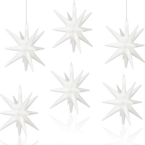 6 Globos De Papel De Aluminio Con Forma De Estrella Blanca D