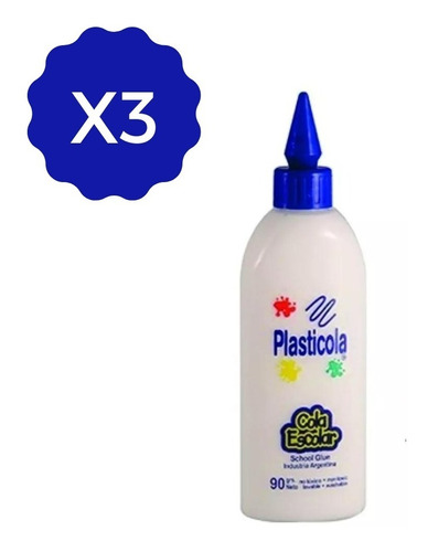 Adhesivo Plasticola Cola Vinilica 90 Gr X3 Unidades