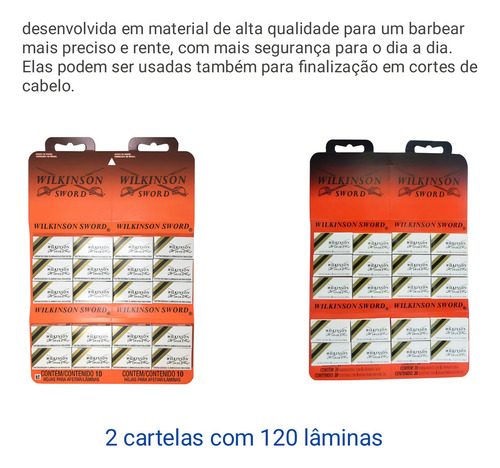 Kit Lâminas Wilkinson Barbear Aço Inox 2 Cartelas 120 Unidades