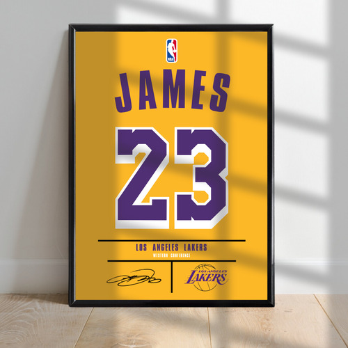 Cuadro Lakers Camiseta Lebron James 23 C/vidrio 30x40cm Amarillo Negro