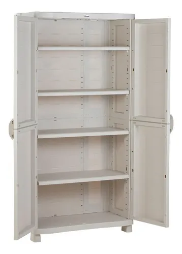 Armario blanco Plastiken con 4 estantes, 184 x 90 x 45 cm
