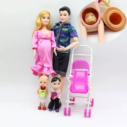 WJ137 Barbie grávida de bebê + carrinho de criança Barbie mãe pai