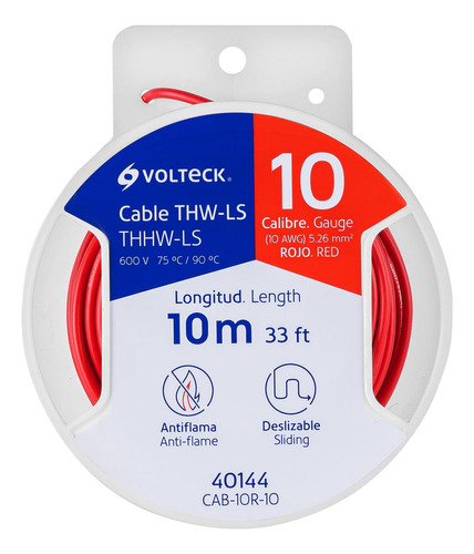 Carrete Con 10 M De Cable Thhw-ls 10 Awg Rojo Volteck 40144