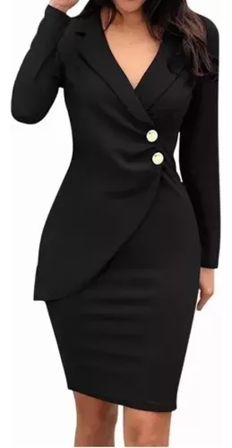 Gift Vestido Formal De Trabalho Feminino Com Botõe Manga