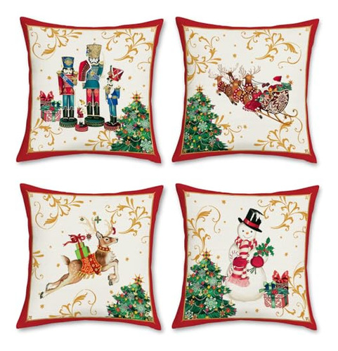 Christmas Reindeer Throw Pillow Covers 18 X 18 Inch Nut...